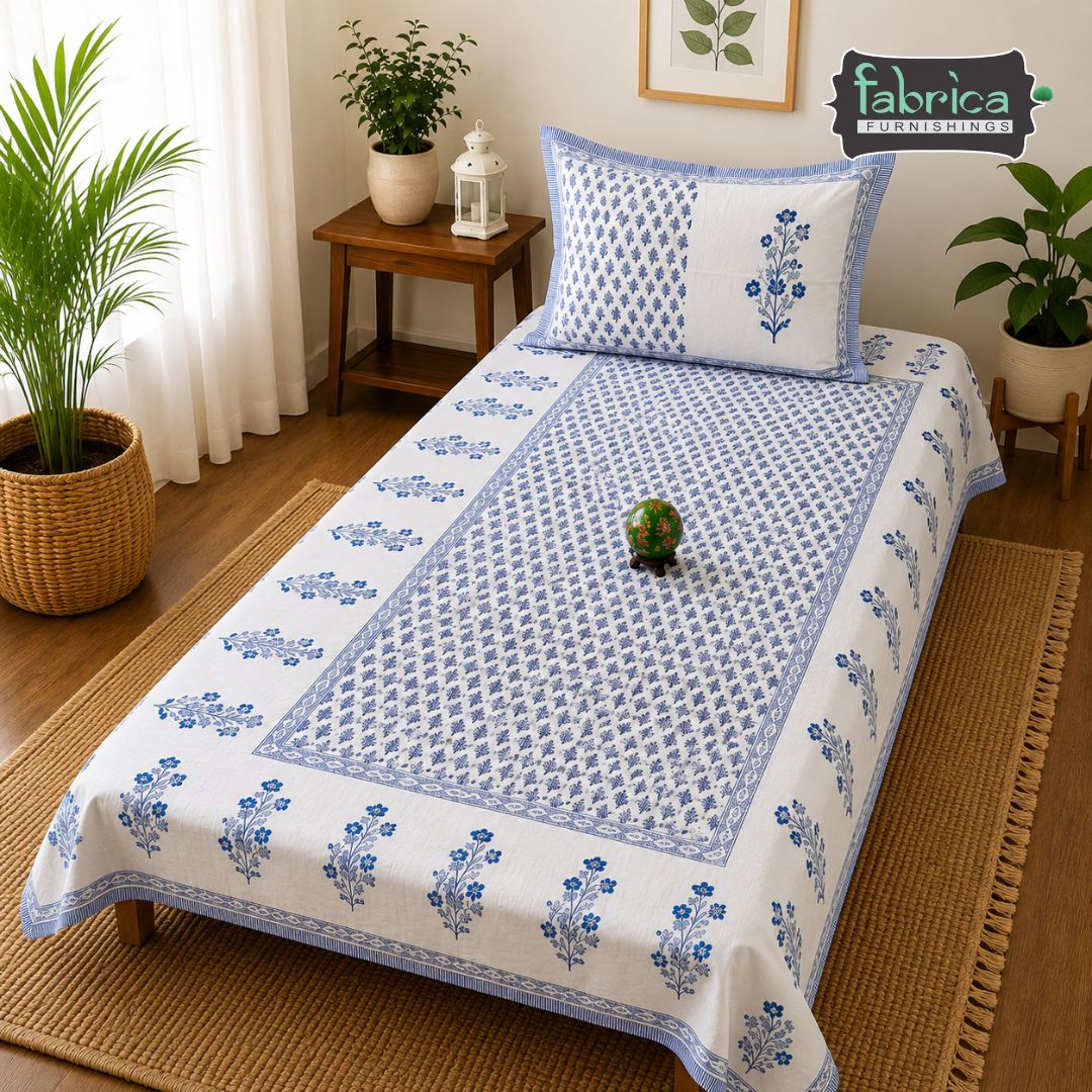 Rangbirangi Floral Printed Single Bed Pure Cotton Bedsheet Set