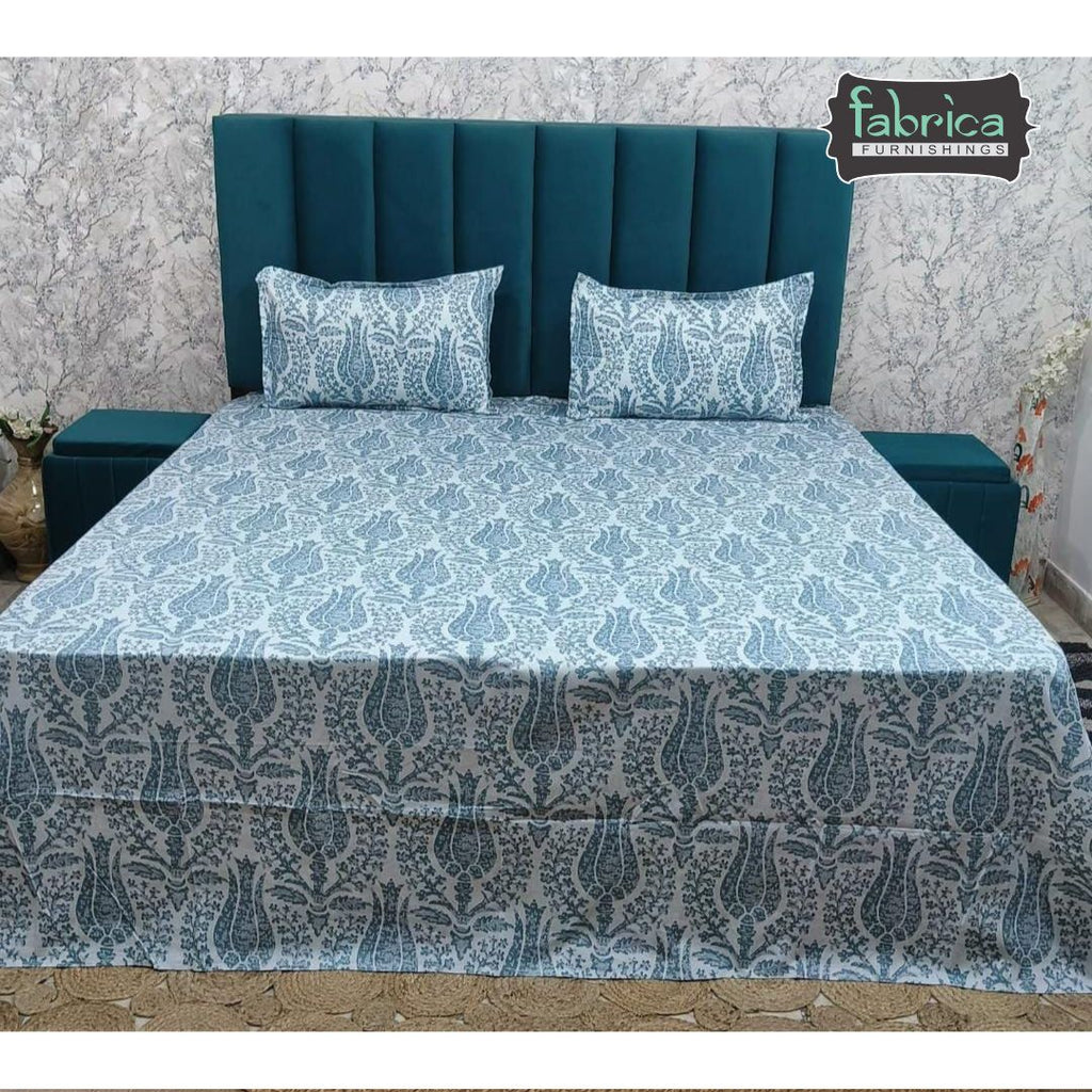 Glory Blue Paisley Pure Cotton Premium King Size Bedsheet