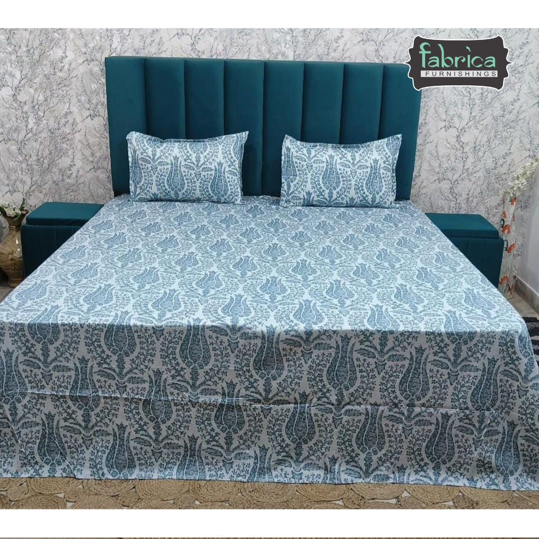 Glory Blue Paisley Pure Cotton Premium King Size Bedsheet