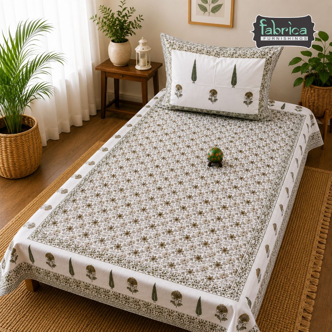 Rangbirangi Floral Printed Single Bed Pure Cotton Bedsheet Set