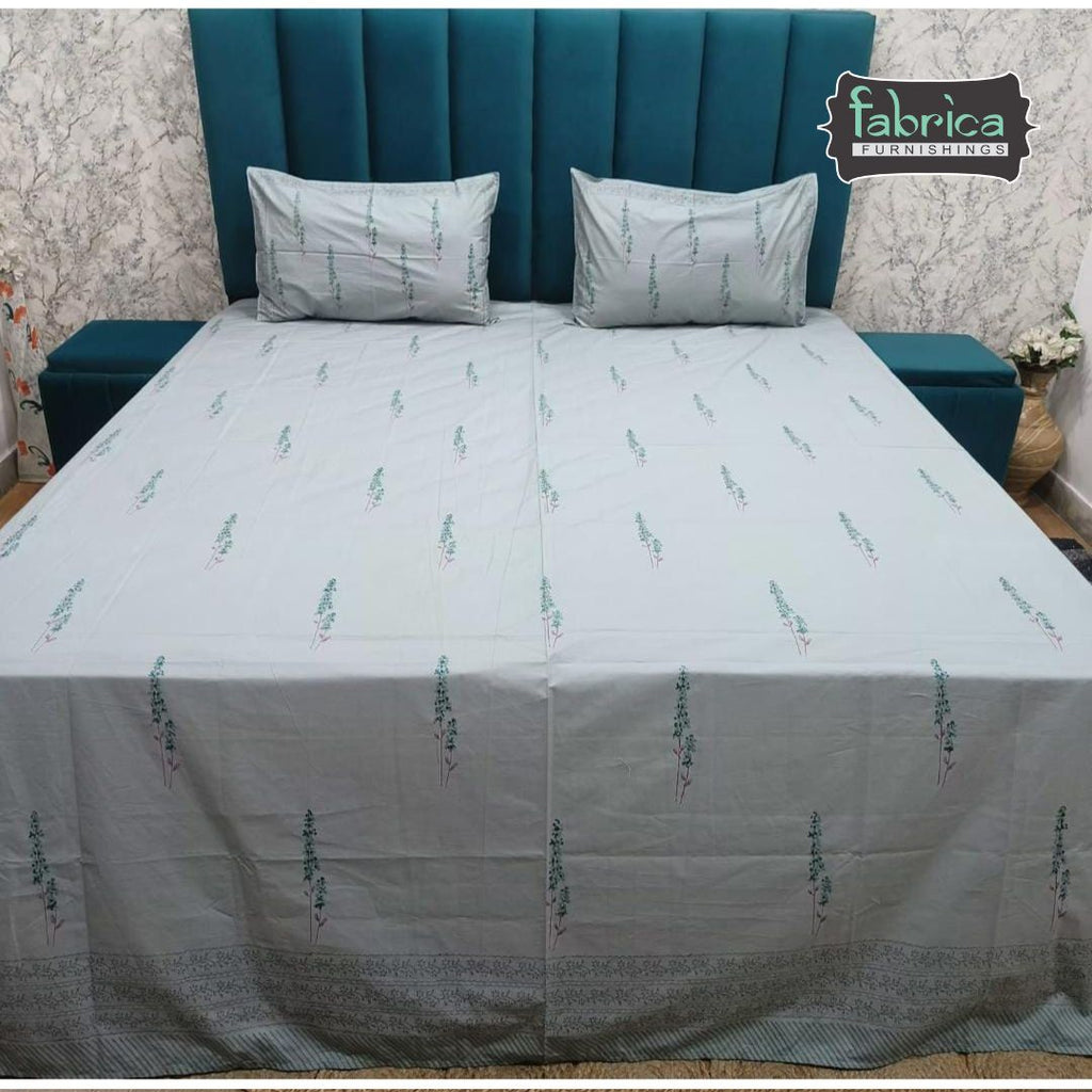 Percale Mint Green Floral Hand Block Printed Premium Cotton Super King Size Bedsheet
