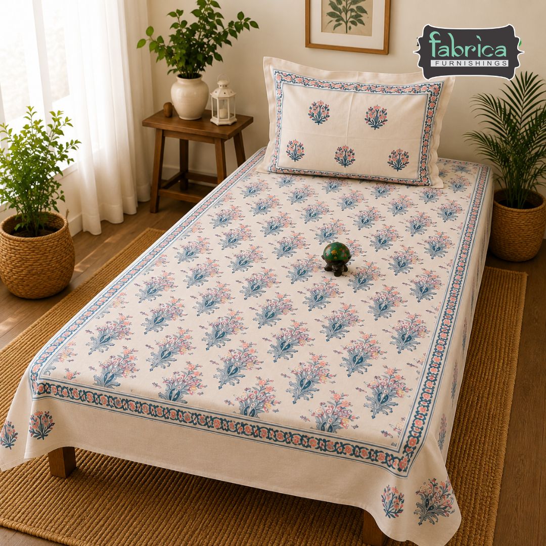 Rangbirangi Floral Printed Single Bed Pure Cotton Bedsheet Set