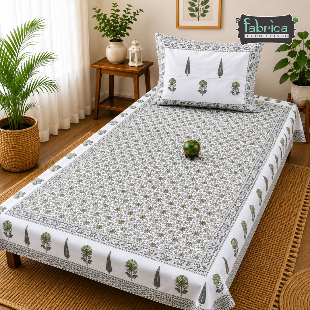 Rangbirangi Floral Printed Single Bed Pure Cotton Bedsheet Set