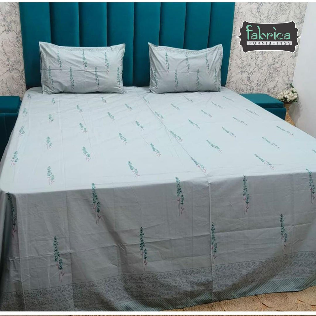 Percale Mint Green Floral Hand Block Printed Premium Cotton Super King Size Bedsheet