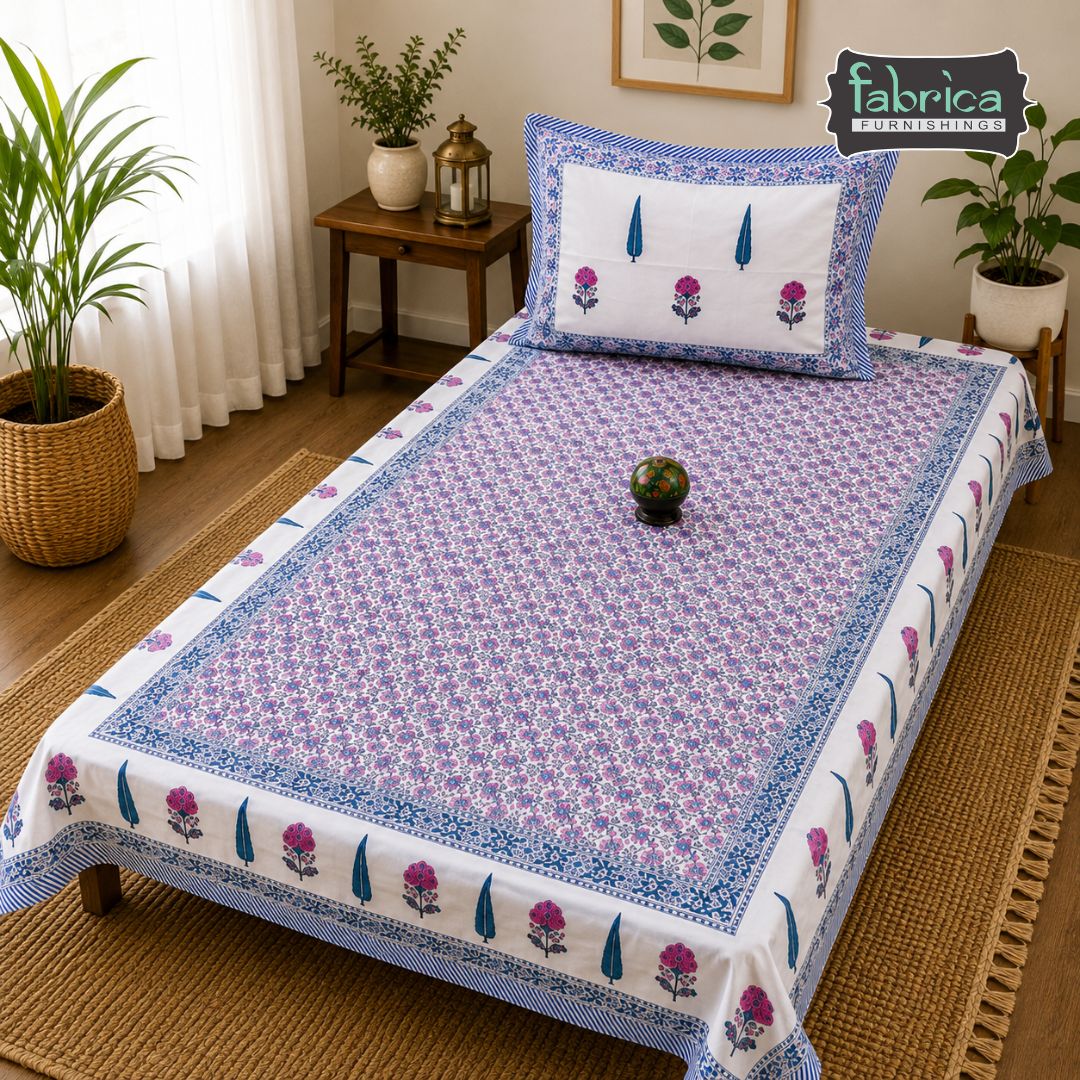 Rangbirangi Floral Printed Single Bed Pure Cotton Bedsheet Set