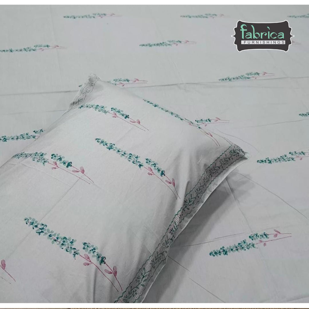 Percale Mint Green Floral Hand Block Printed Premium Cotton Super King Size Bedsheet
