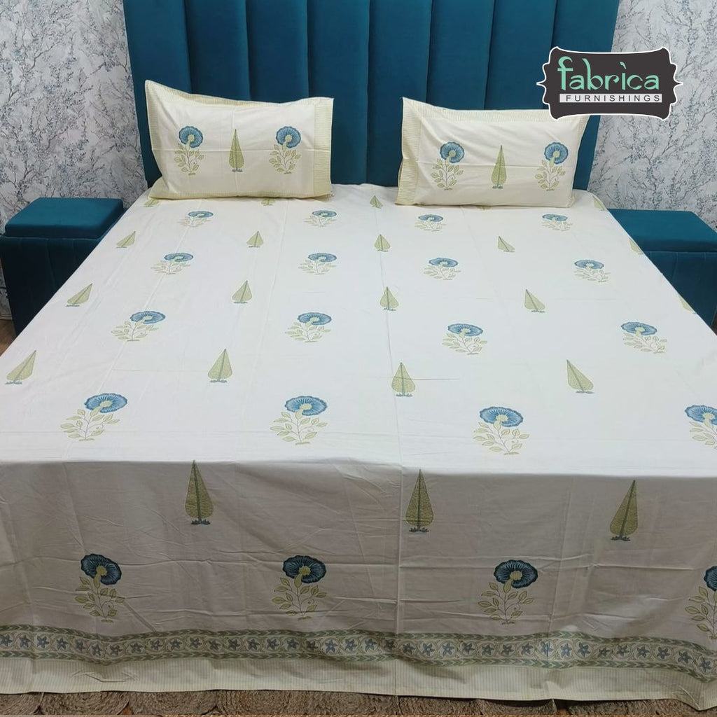Percale Elegant Floral Printed Pure Cotton Super King-Size Bedsheet