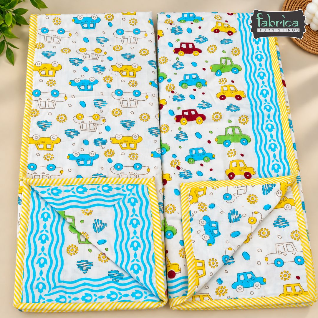 Tiny Bliss Premium Pure Mul-Mul Cotton Handblock Printed Kids Car AC Dohar Pair