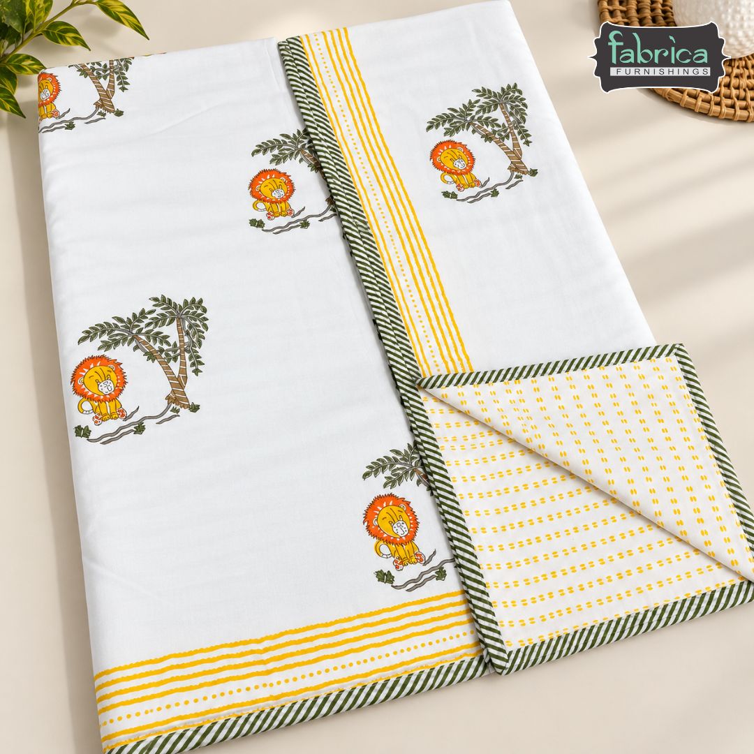 Tiny Bliss Premium Pure Mul-Mul Cotton Handblock Printed Lion AC Dohar Pair