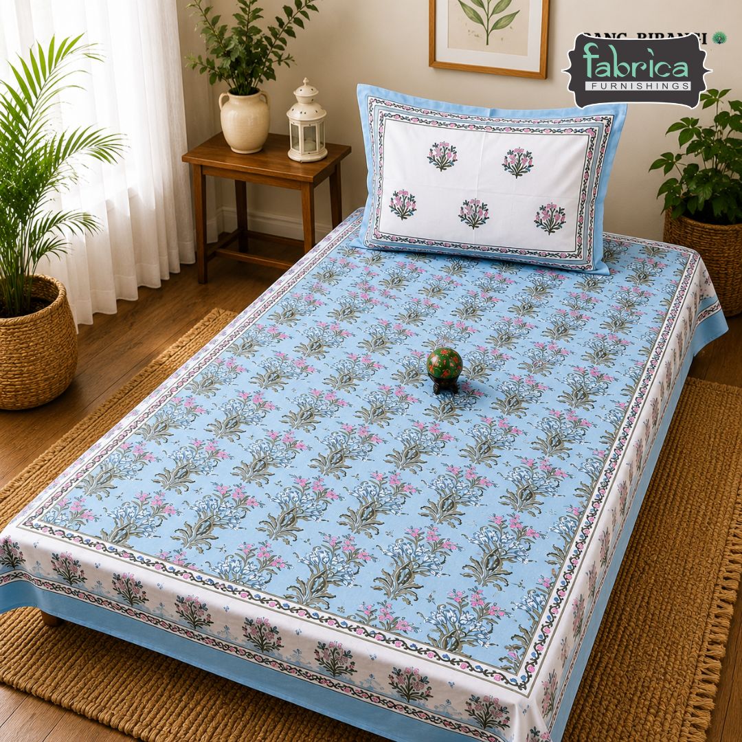Rangbirangi Floral Printed Single Bed Pure Cotton Bedsheet Set