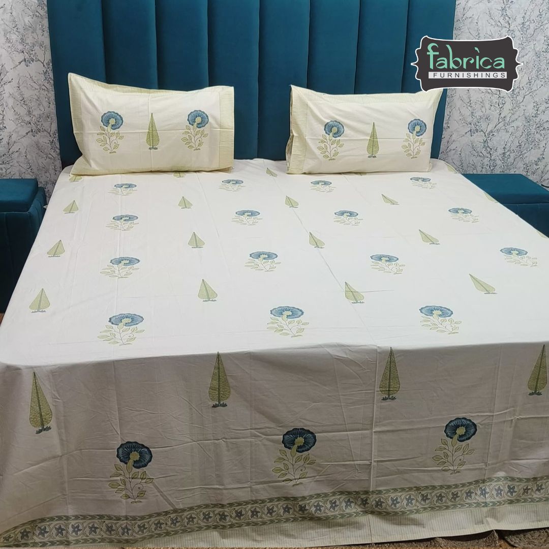Percale Elegant Floral Printed Pure Cotton Super King-Size Bedsheet