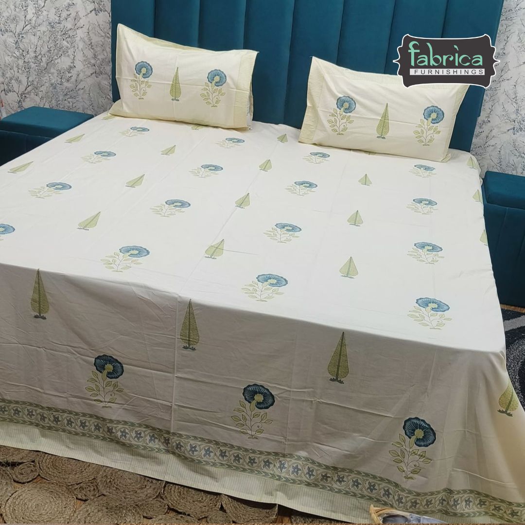 Percale Elegant Floral Printed Pure Cotton Super King-Size Bedsheet