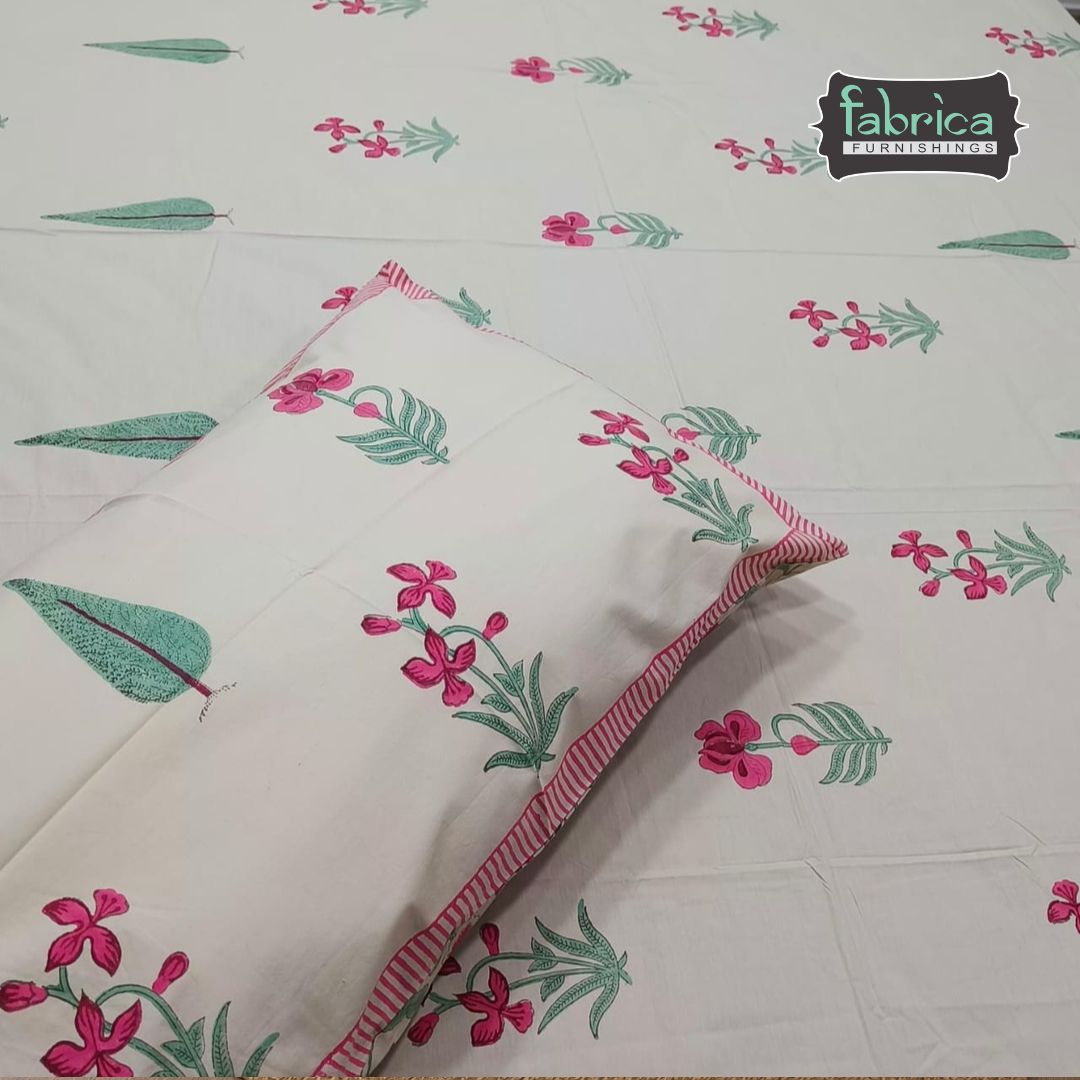 Percale Premium Floral Hand Block Printed Super King-Size Cotton Bedsheet