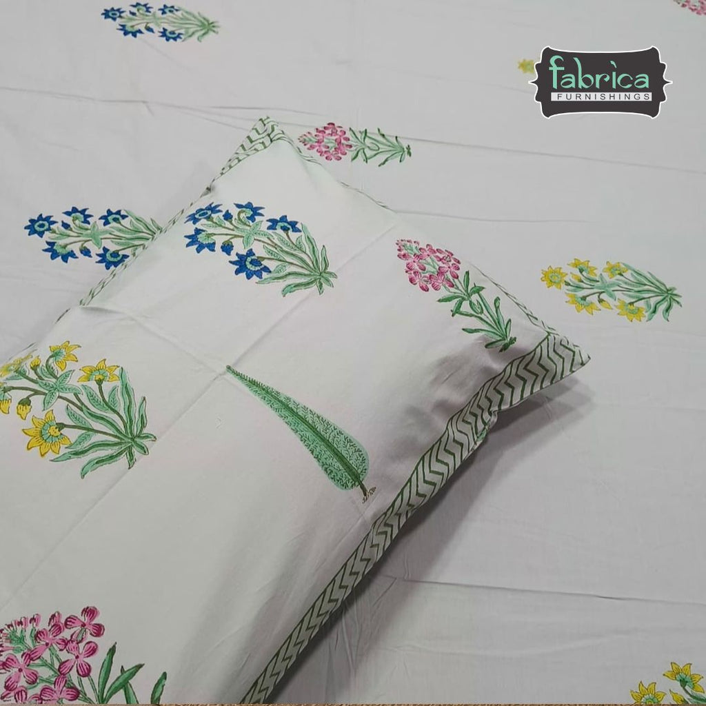 Percale Premium Floral Hand Block Printed Super King-Size Cotton Bedsheet
