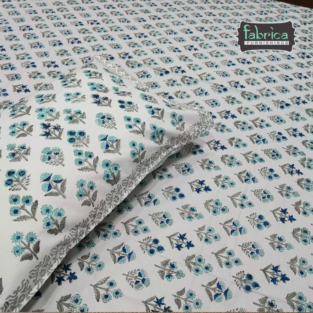 Percale Premium Geometric Floral Hand Block Printed Super King-Size Cotton Bedsheet