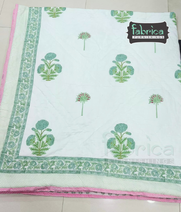 Rangoli Handblock Printed Pure Mul Cotton Reversible Quilts / Rajai