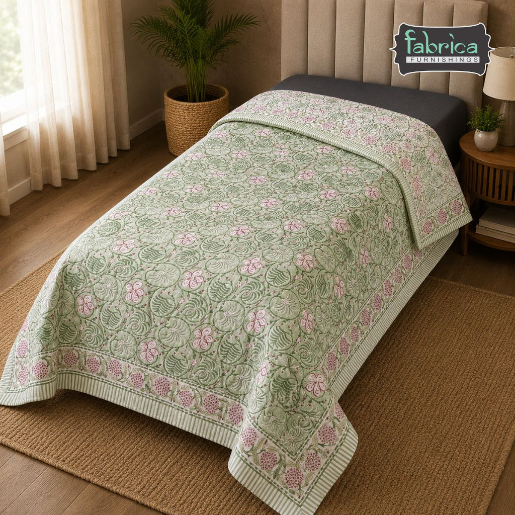 Elora Luxury Floral Printed Single Bed Pure Mul Cotton AC Quilt (1 Pc)