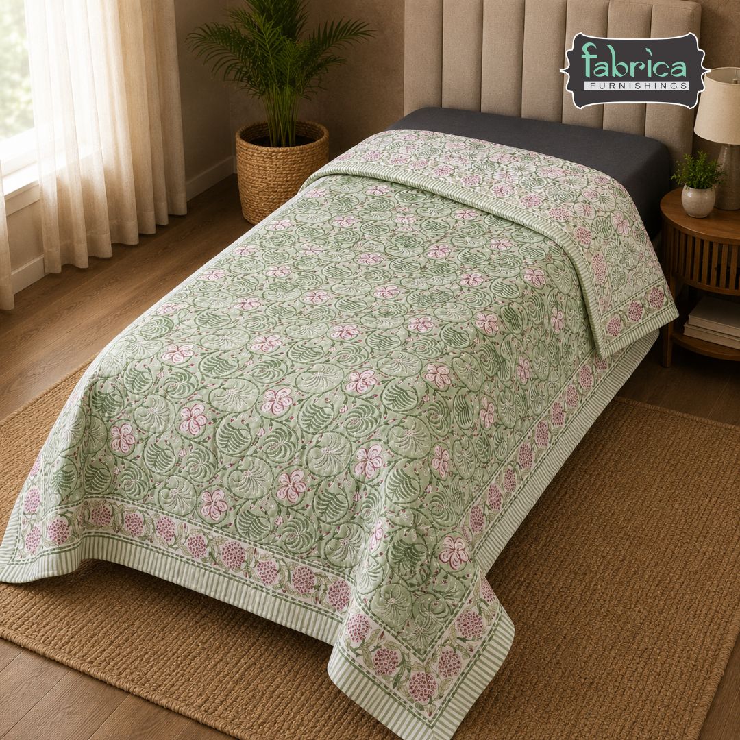 Elora Luxury Floral Printed Single Bed Pure Mul Cotton AC Quilt