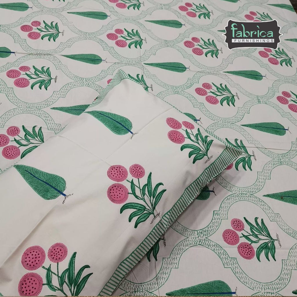 Percale Premium Floral Jaali Hand Block Printed Super King-Size Cotton Bedsheet