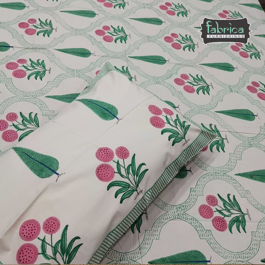Percale Premium Floral Jaali Hand Block Printed Super King-Size Cotton Bedsheet