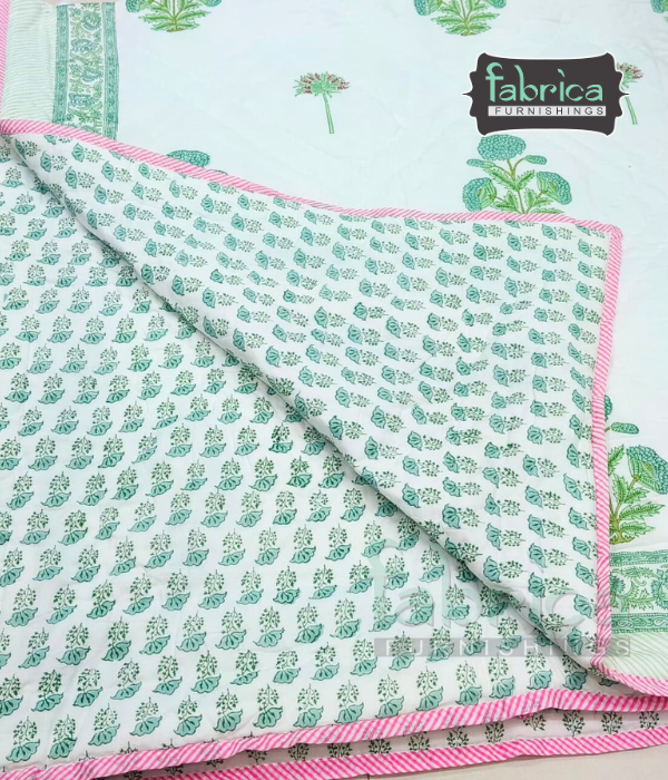 Rangoli Handblock Printed Pure Mul Cotton Reversible Quilts / Rajai