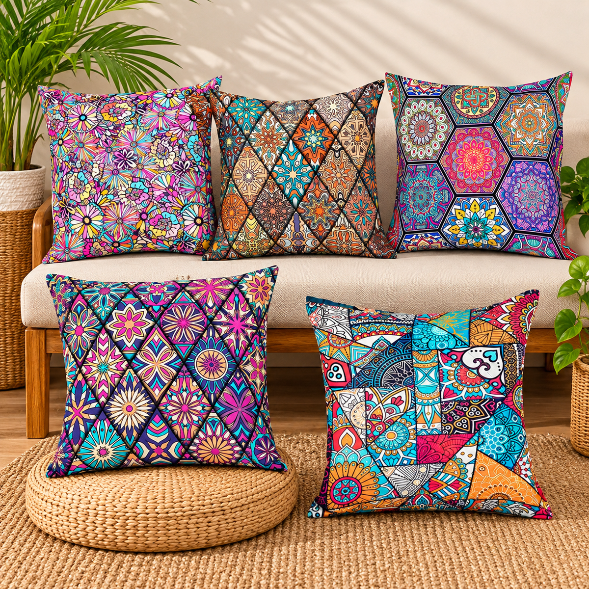 Anita's Royal Digital  Cushion Covers (SET OF 5).