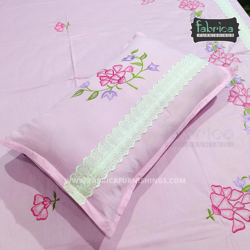 Decor Designer Embroidered Lacework Kingsize Bedsheet