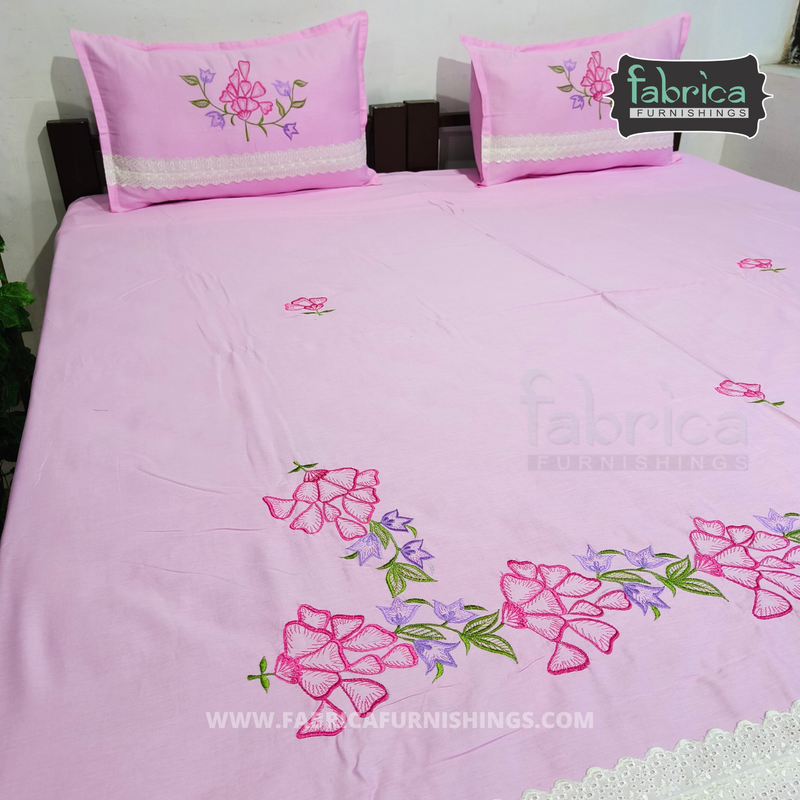 Decor Designer Embroidered Lacework Kingsize Bedsheet