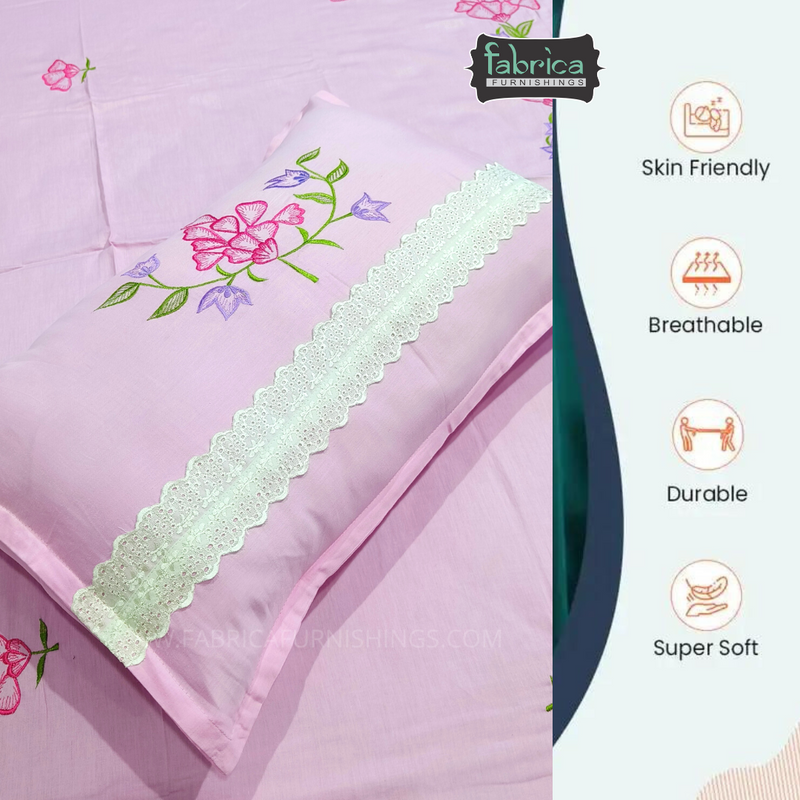 Decor Designer Embroidered Lacework Kingsize Bedsheet