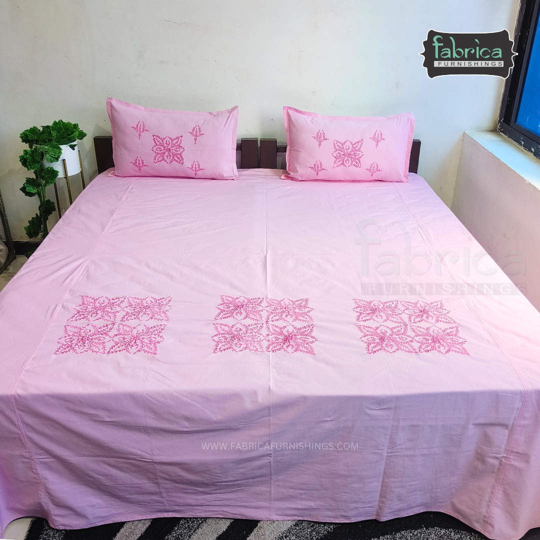 Fabby Cotton Embroidery Double Bed King size Bedsheet