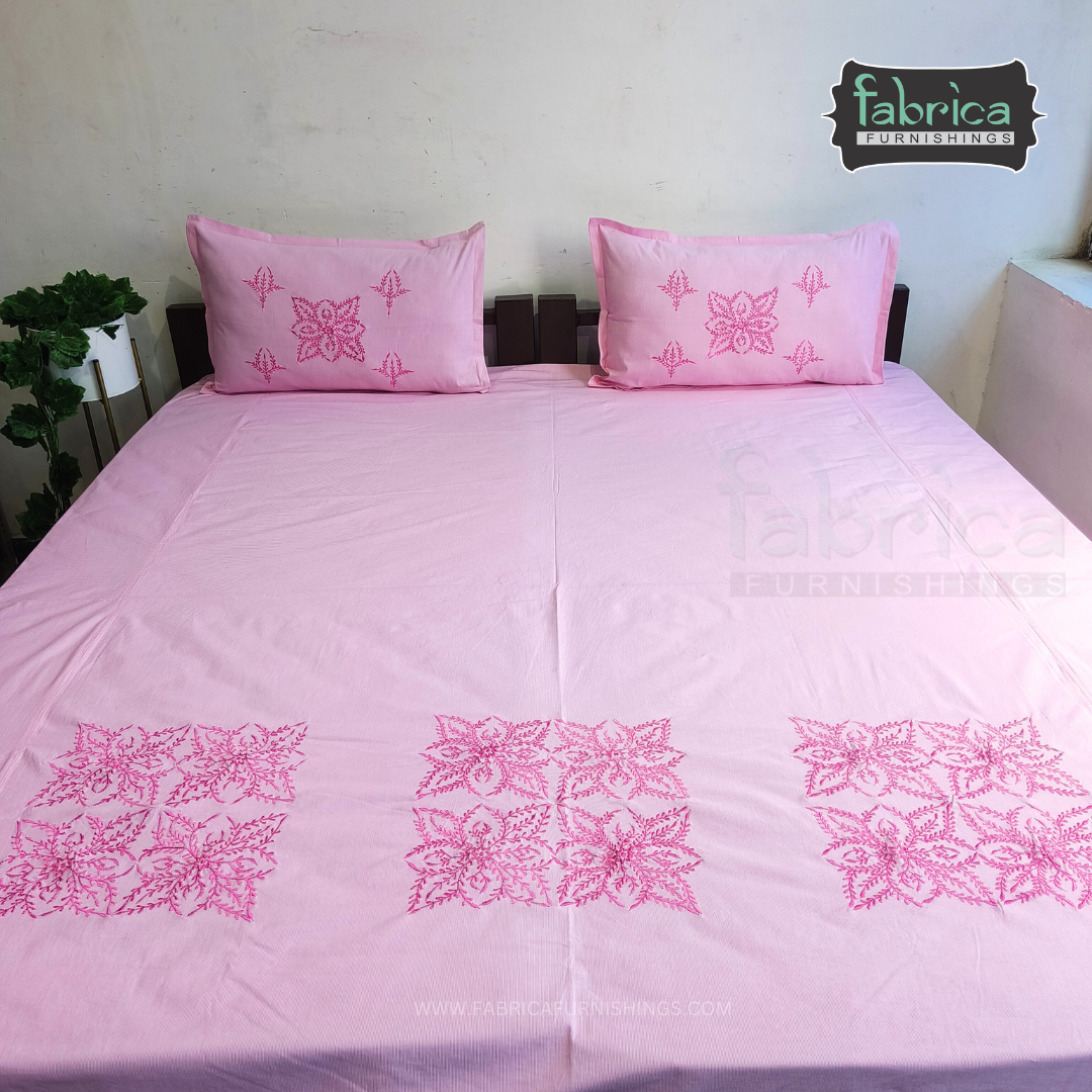 Fabby Cotton Embroidery Double Bed King size Bedsheet