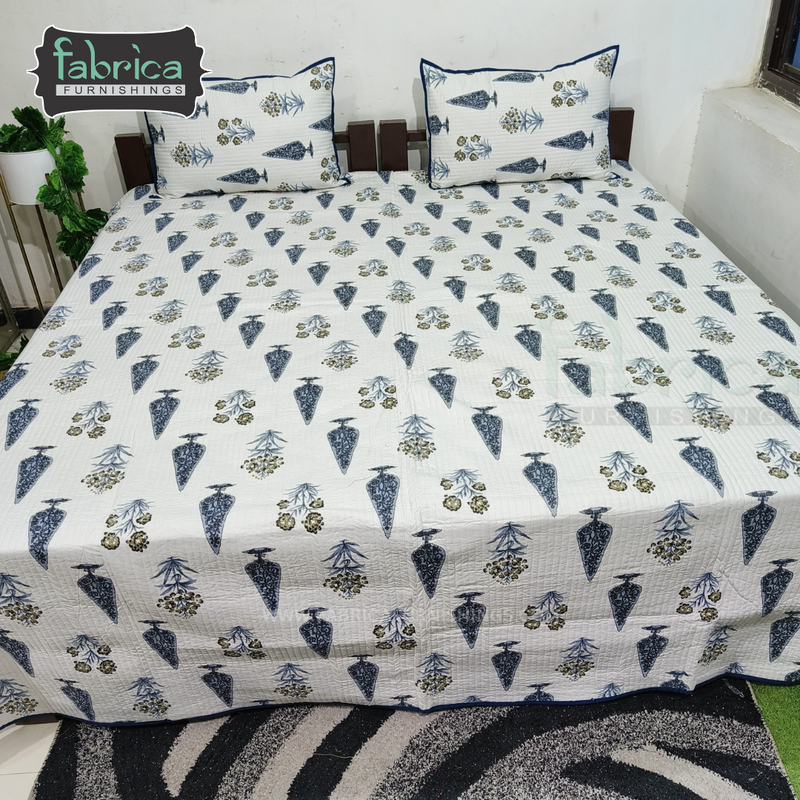 Fabby Decor Designer Handblock Quilted Cotton Bedcover.