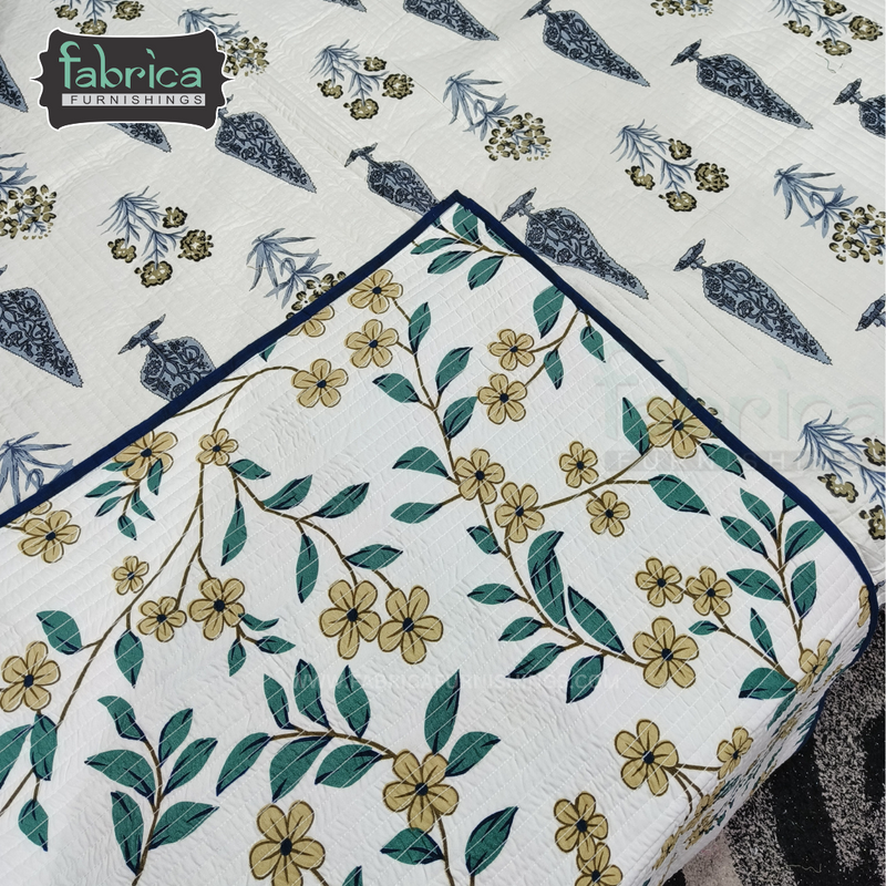Fabby Decor Designer Handblock Quilted Cotton Bedcover.
