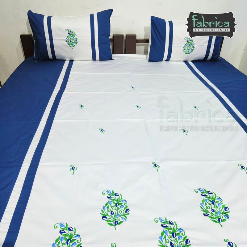 Fabby Decor Cotton Designer Embroidery kingsize Bedsheets