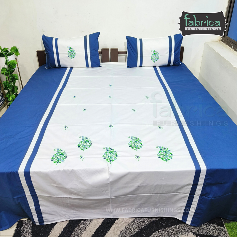 Fabby Decor Cotton Designer Embroidery kingsize Bedsheets