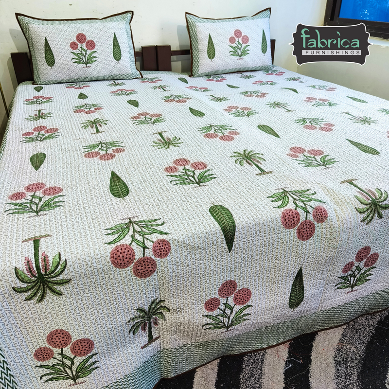 Fabby Decor Designer Handblock Quilted Reversible Pure Cotton Bedcover