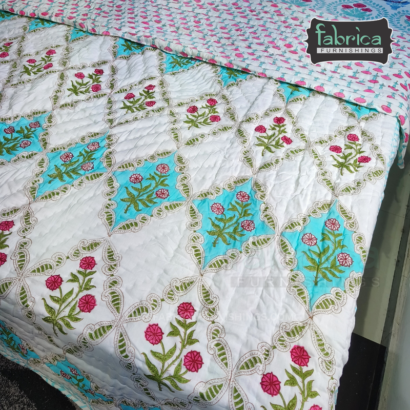 Rangoli Handblock Printed Pure Cotton Quilts / Rajai