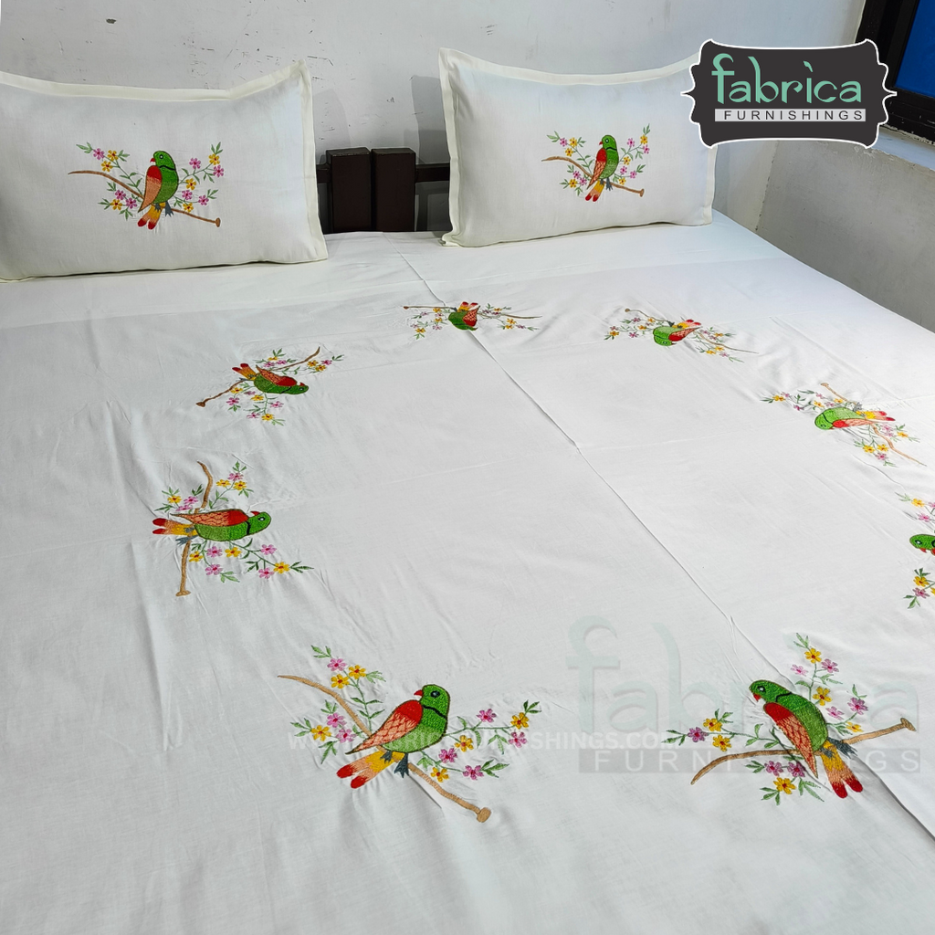 Fabby Decor Designer Embroidered king Size Bed Sheets