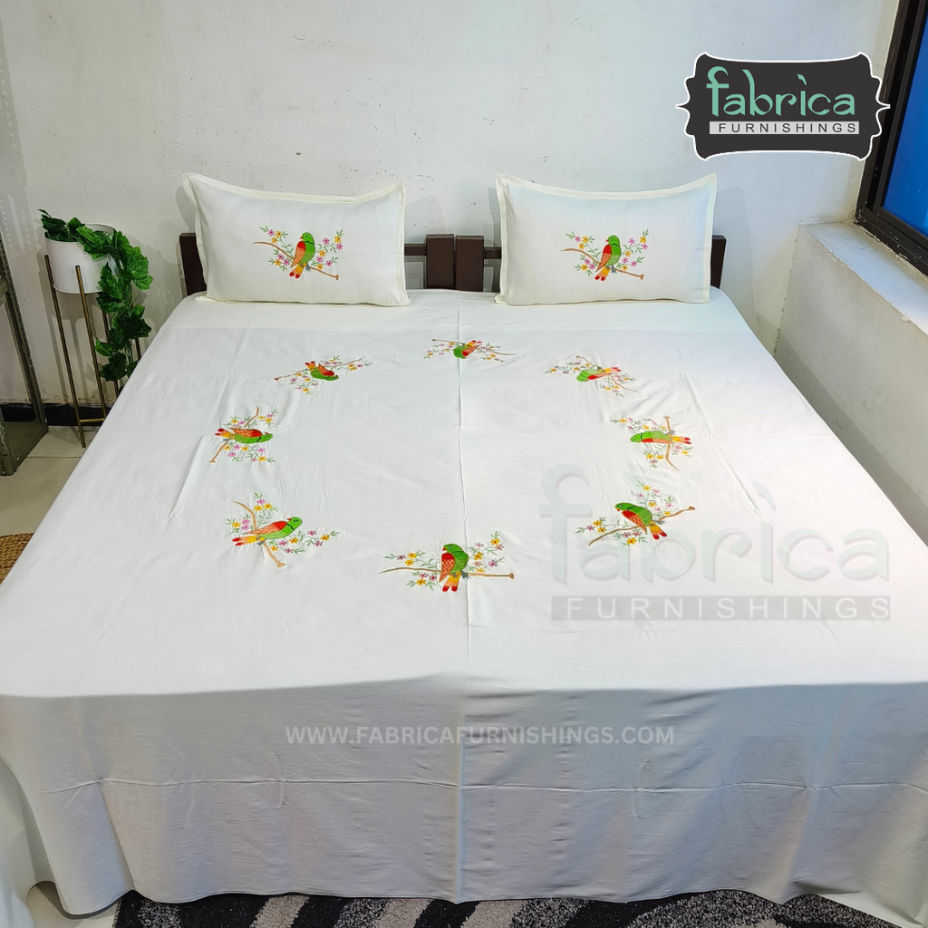 Fabby Decor Designer Embroidered king Size Bed Sheets