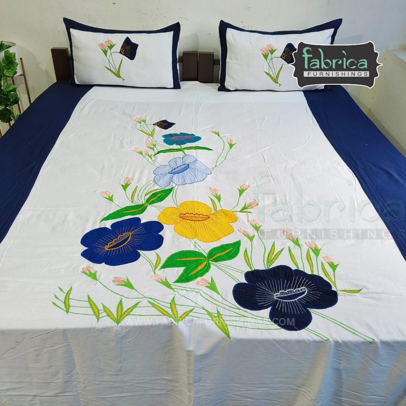 Fabby Home Designer Patchwork Embroider King Size Bed Sheets