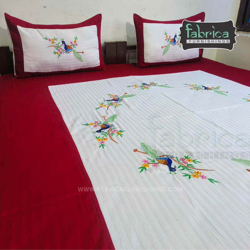 Fabby Royal Designer king size Peacock Embroidered  Bedsheet