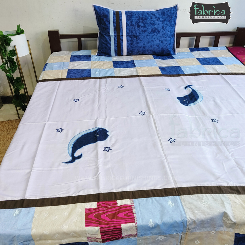 Fabby Home Patchwork Embroiderd Thick Cotton Single Bedsheet
