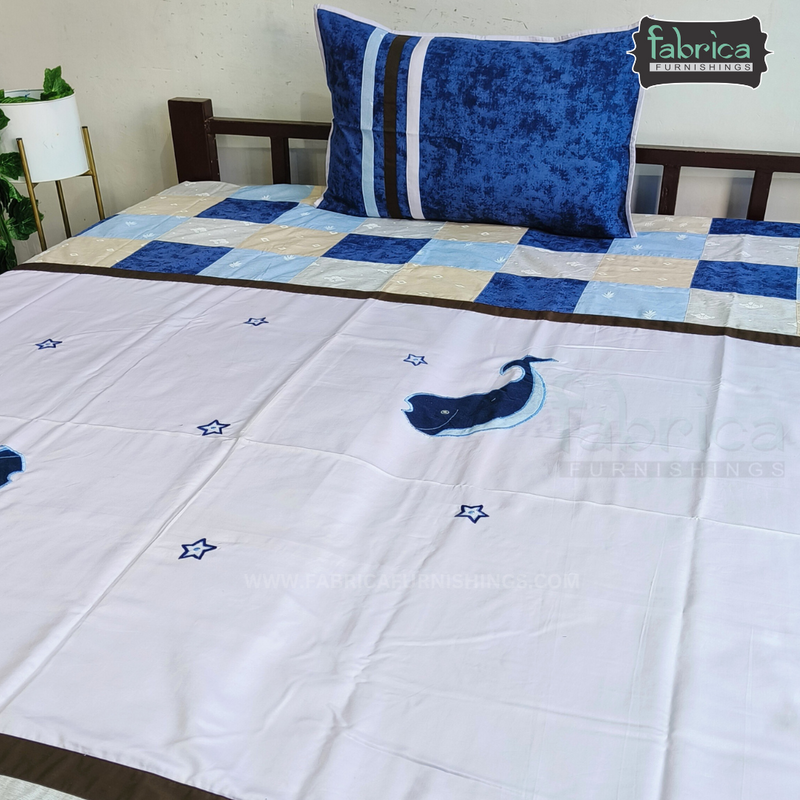 Fabby Home Patchwork Embroidered Thick Cotton Single Bedcover