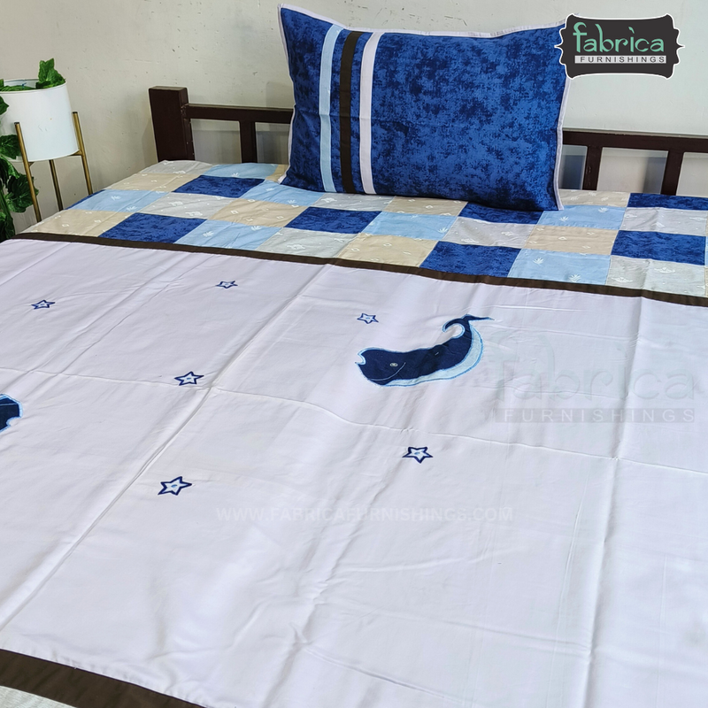 Fabby Home Patchwork Embroiderd Thick Cotton Single Bedsheet