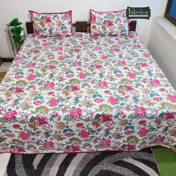Traditional Anokhi Print Quilted Double Bed Reversible Bedcover