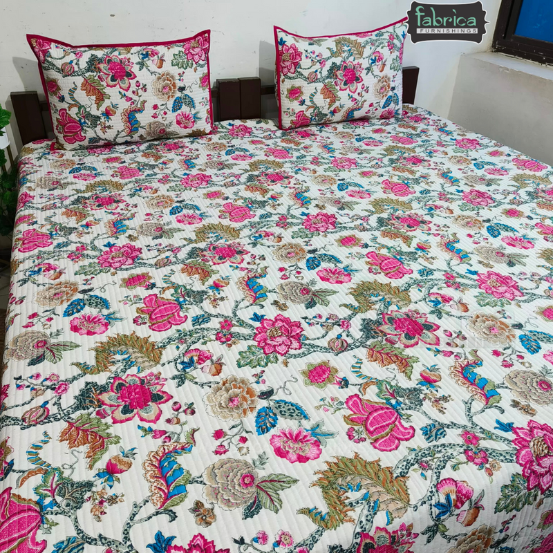 Traditional Anokhi Print Quilted Double Bed Reversible Bedcover