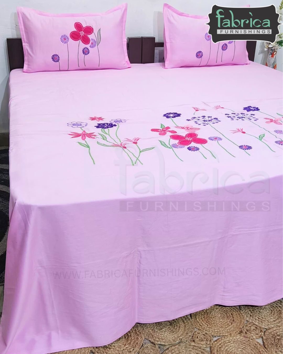 Dreamy Decor Pure Cotton King Size Embroidered Bedsheet