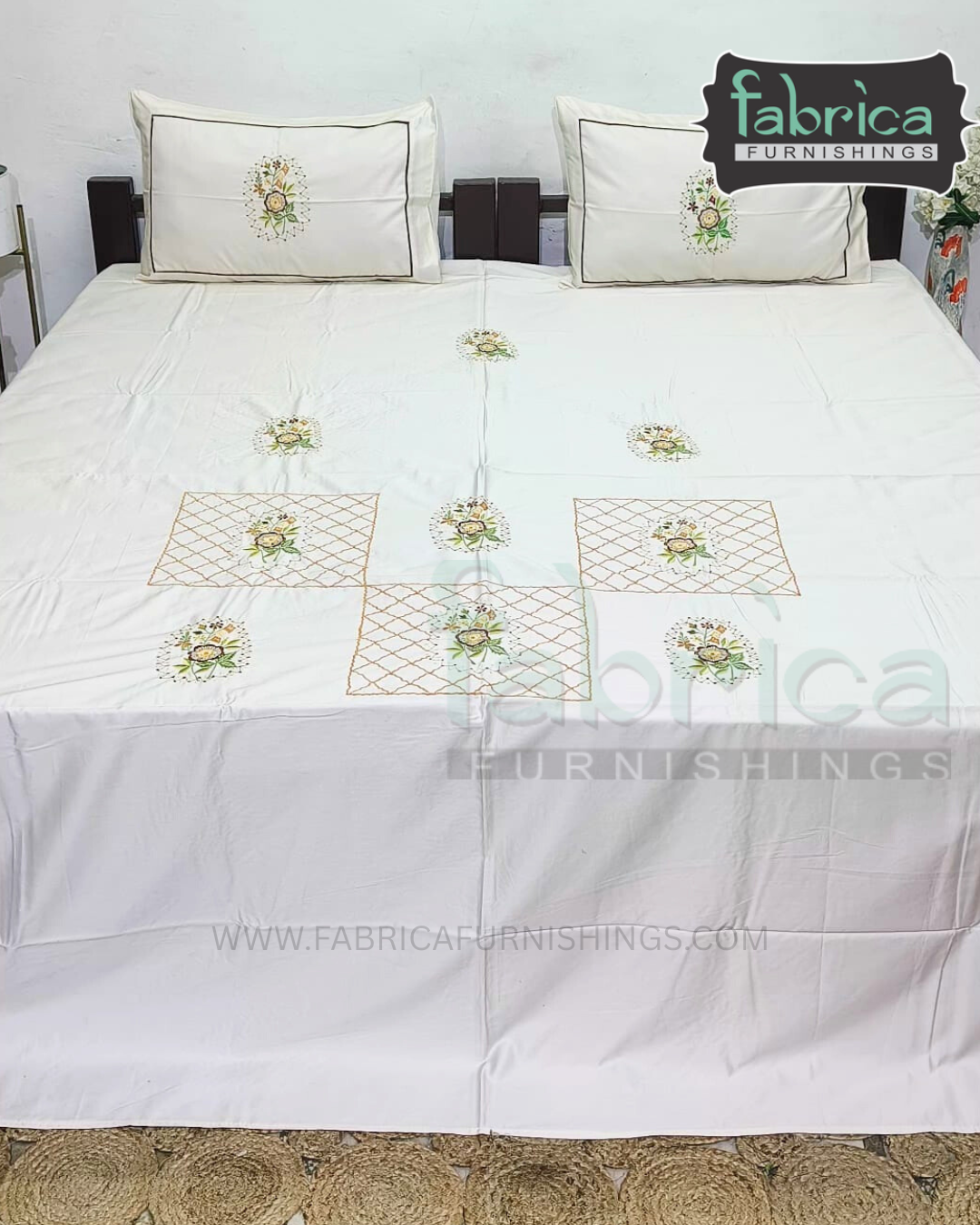 Dreamy Decor Pure Cotton King Size Embroidered Bedsheet