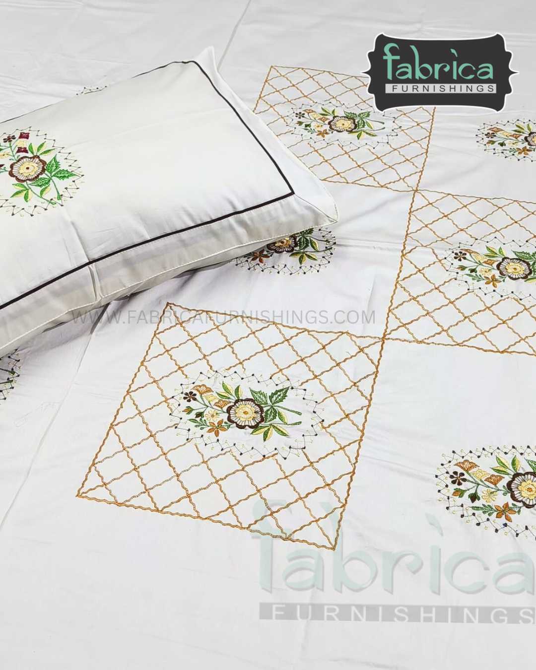 Dreamy Decor Pure Cotton King Size Embroidered Bedsheet