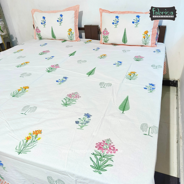 Fab Nazakhat Pure Cotton Handblock Super Kingsize Bedsheet